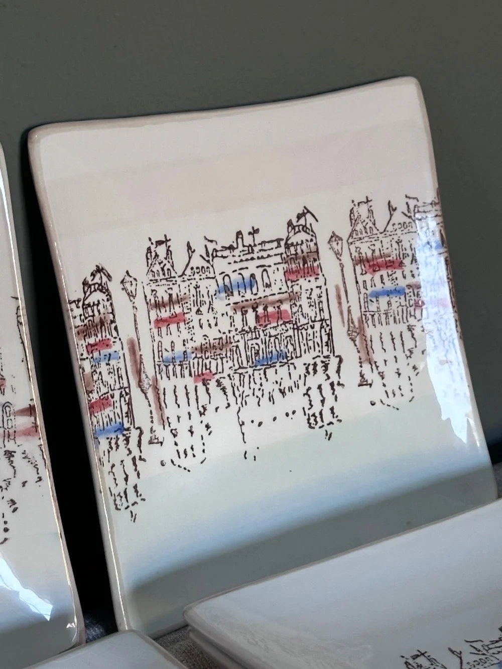 Italian Ceramic Square Venice Scene Plates: Set of 6